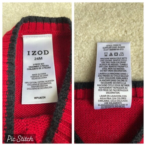 Izod Christmas Reindeer Snowflake Outfit Sweater Vest Shirt Pants Size 24 months - Picture 4 of 16